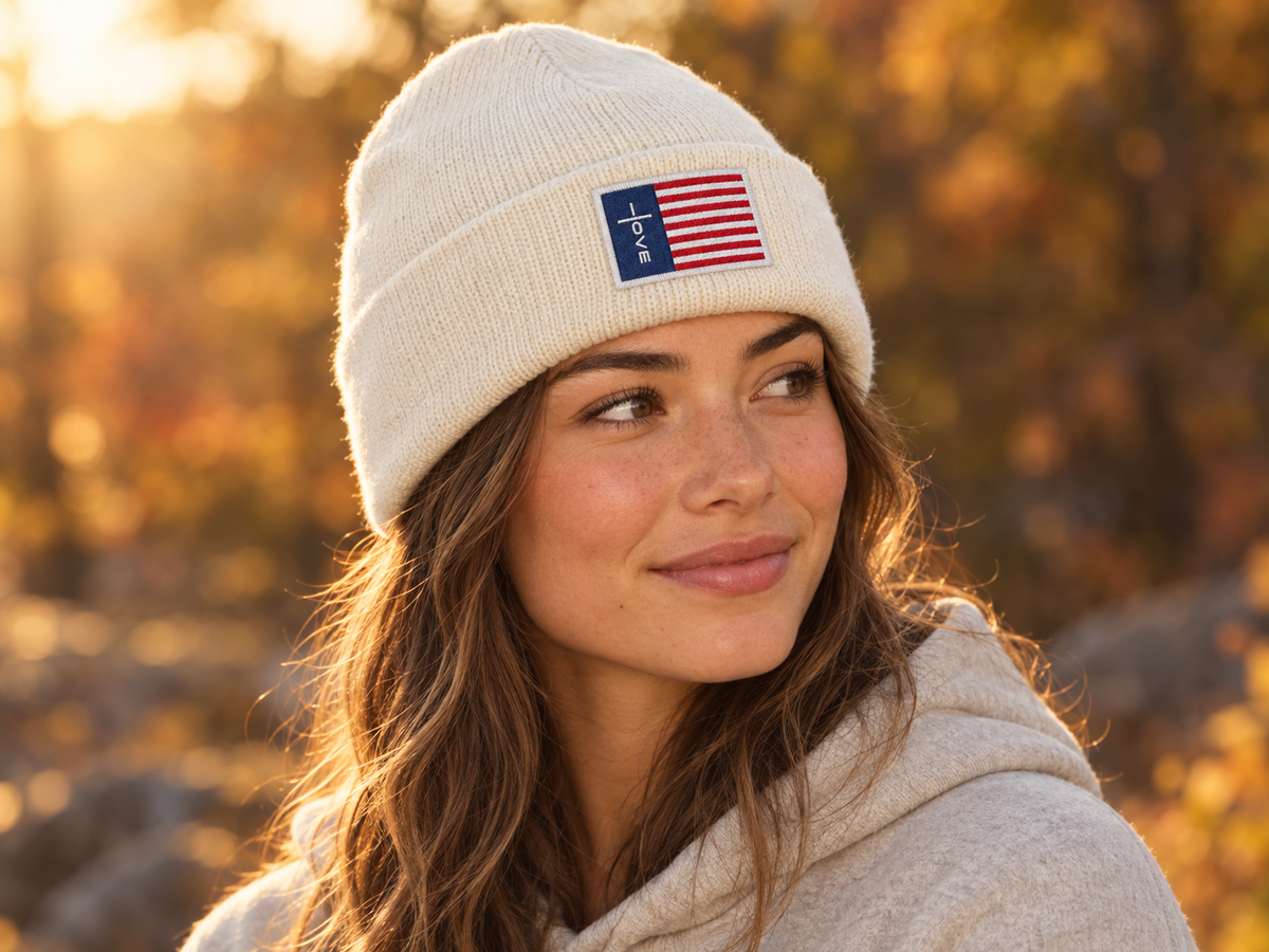 Amore Home of Love Flag Beanie — Lifestyle