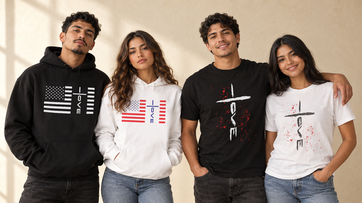 Amore collective wearing the drop — hoodies and Mark of Grace tees